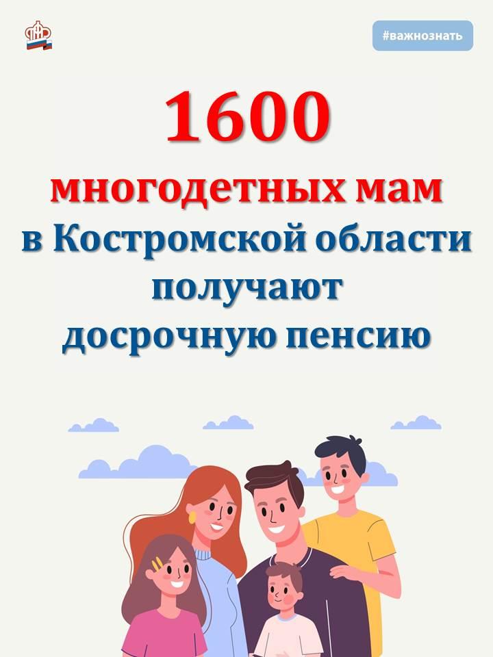 С начала года Отделение ПФР по Костромской области назначило досрочную пенсию 27 многодетным мамам